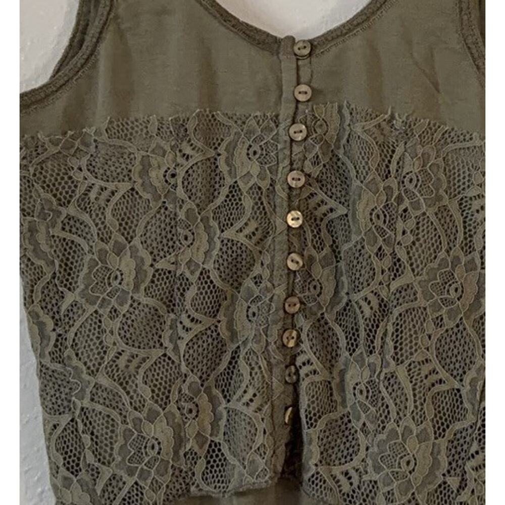 Free People Lace Tank Top M Reversible Olive Green Button Front Boho Crop - Picture 8 of 8